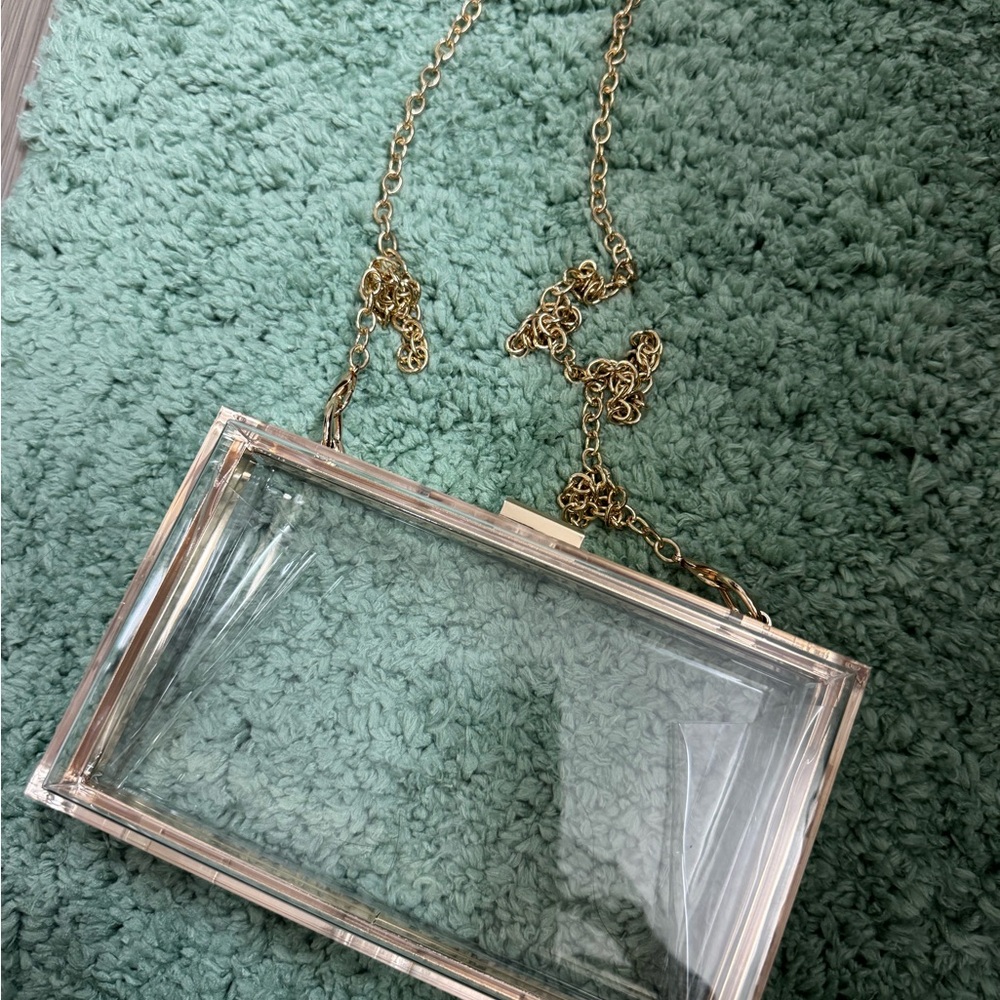 Clear Acrylic Box Clutch with Gold Chain